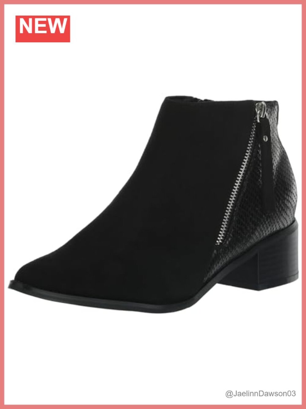 Wide Fit Ankle Bootie Faux Suede Snake Effect Block Heel Zip